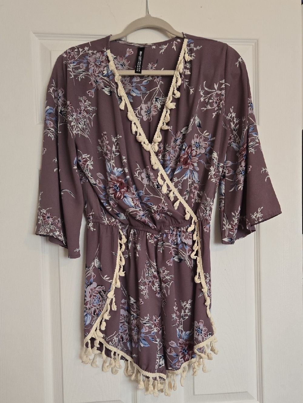 Design Lab Lord & Taylor Mauve Floral Tassel-Trim Mini Romper